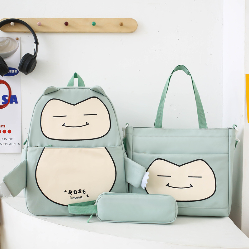 Ensemble de Sacs Snorlax 3Pcs Design Kawaii Noir – حقيبة مدرسية 3 قطع - Image 3